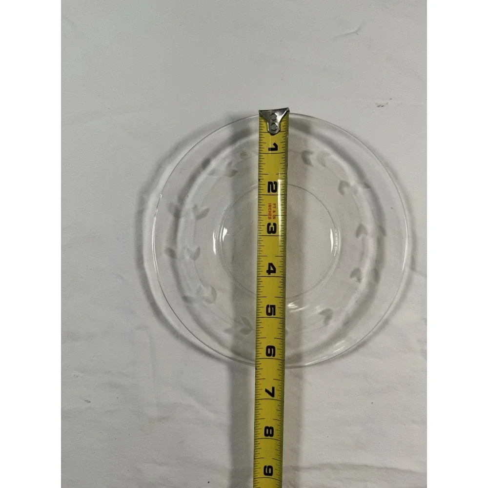 Set‎ of 7 Clear Glass Dessert Plates Etched Leaf Pattern Vintage Style